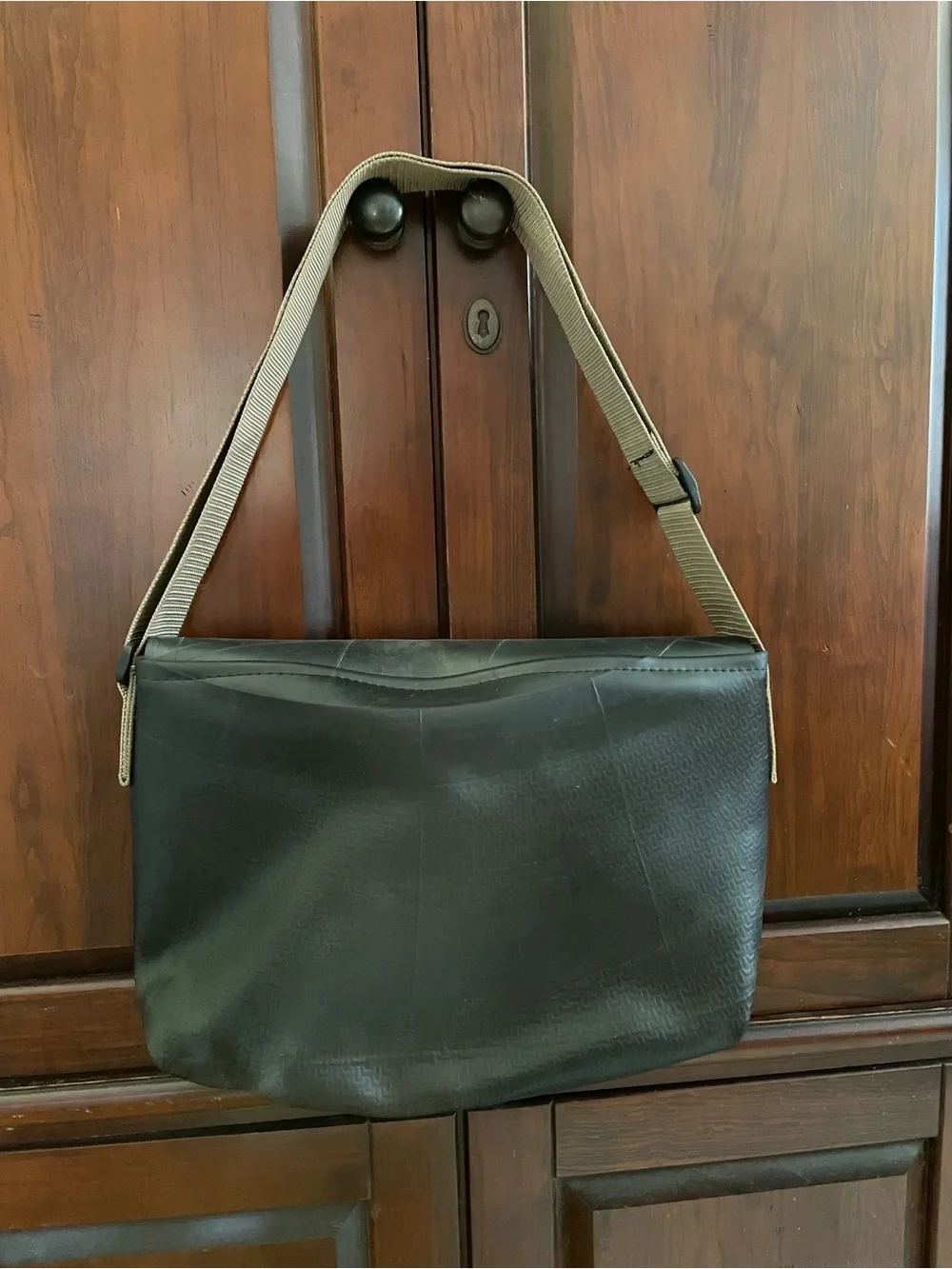 Black recycled rubber tire  Messenger Bag with Adjustable Strap